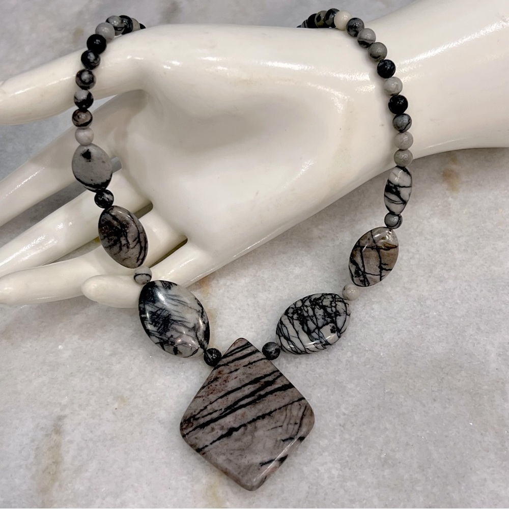 Gray Calcite Sterling Silver Statement Necklace - image 1